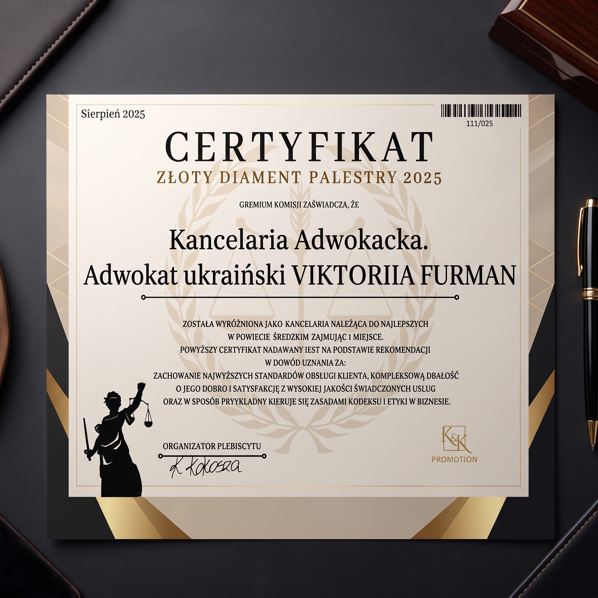 Złoty Diament Palestry 2025 - certyfikat