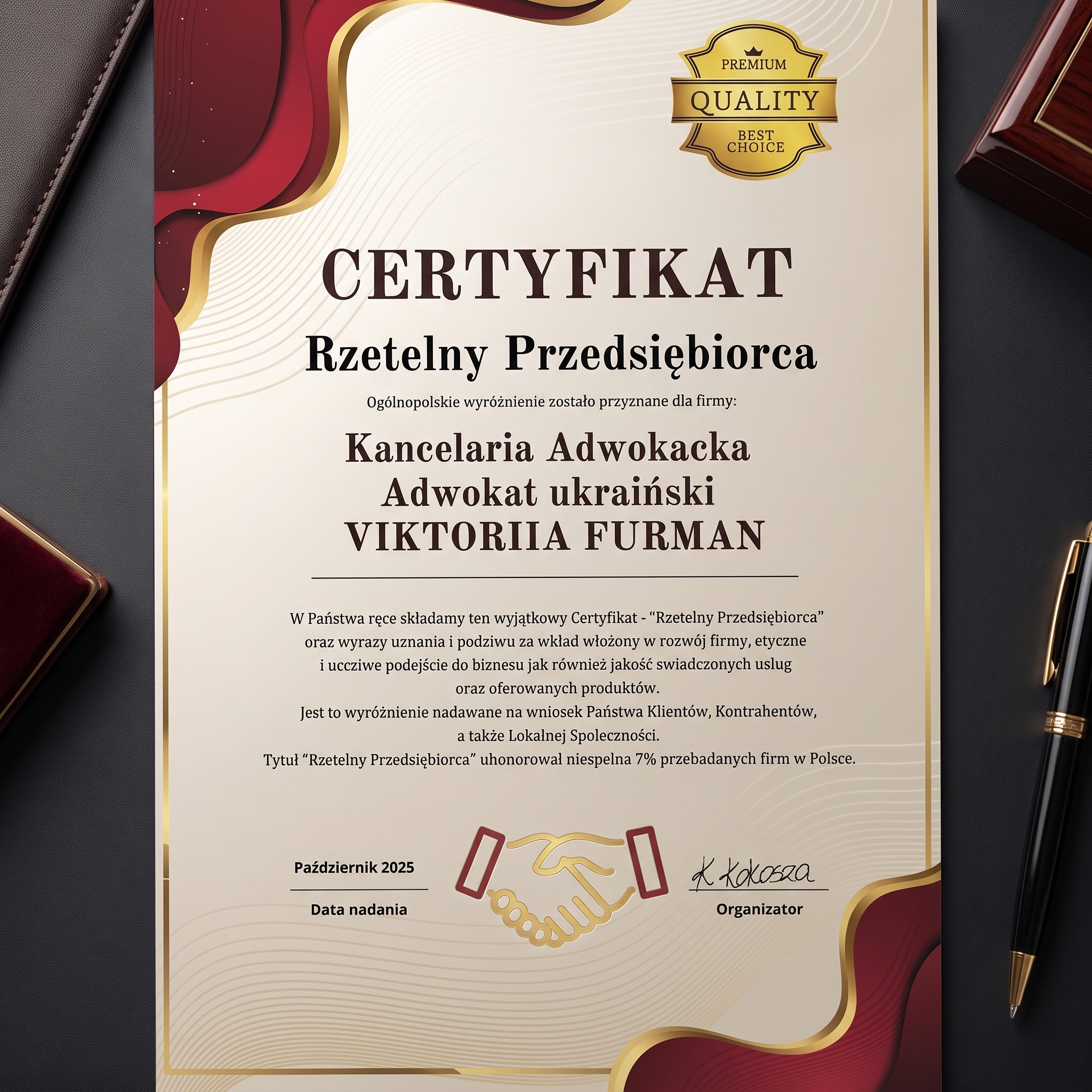 Rzetelny Przedsiębiorca 2025 - certyfikat